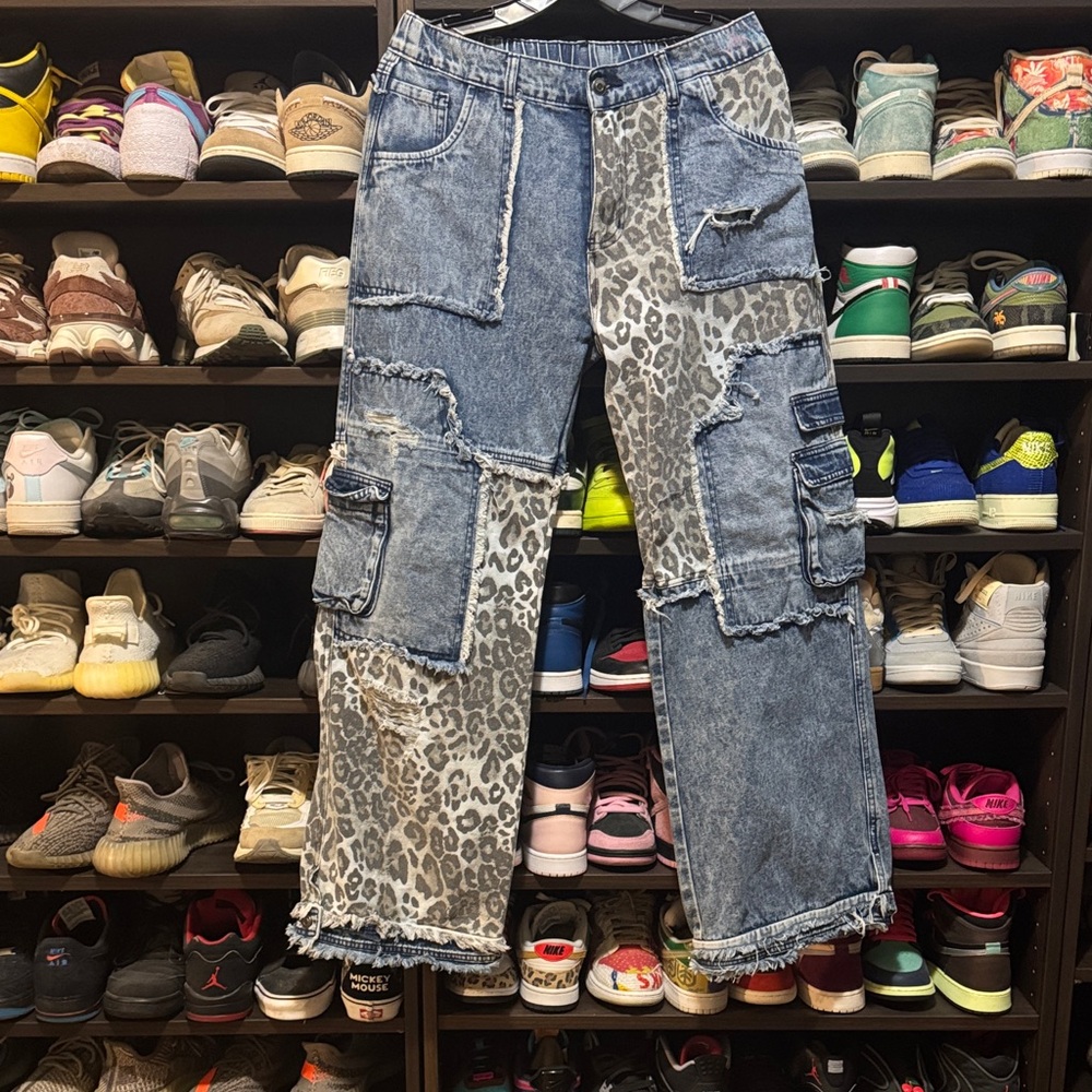 Patchwork Leopard Cargo Boyfriend Jeans - image 4